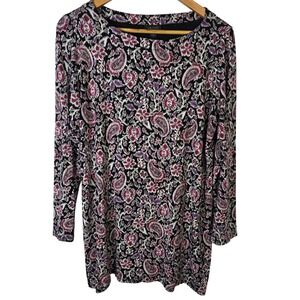 J. Jill Wearver Collection Black‎ Paisley Print Long Sleeve Tunic Top Size M